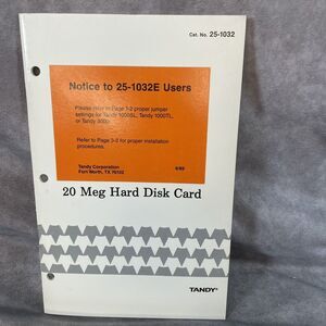 Vintage 1988 Tandy 25-1032E 20 Meg Hard Disk Card Manual Only